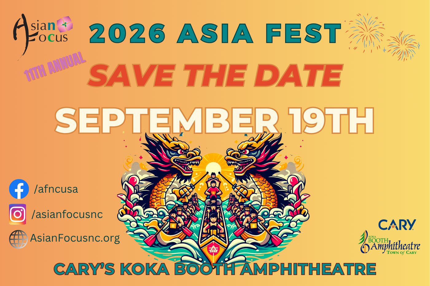 Asia Fest 2026 save-the-date graphic with dragon boats announcing September 19
