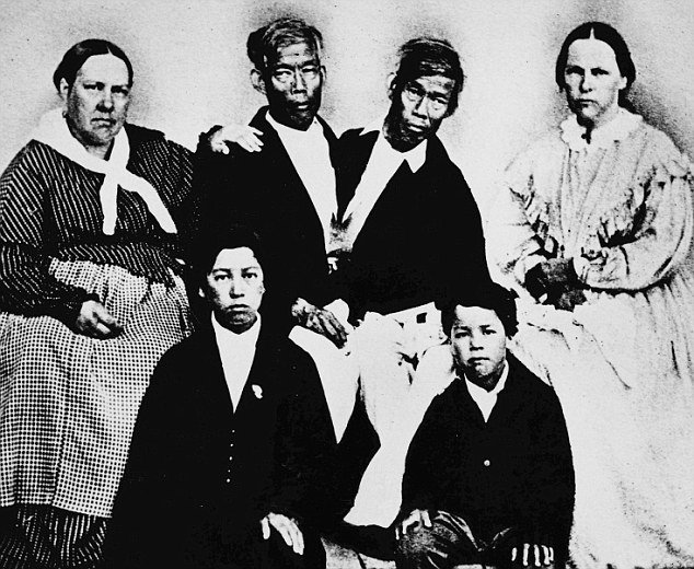Historic portrait of Chang and Eng Bunker, the Siamese Twins who settled in North Carolina